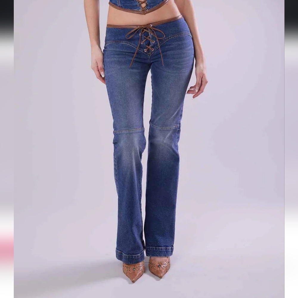 Blue Lace-Up Women's Jeans